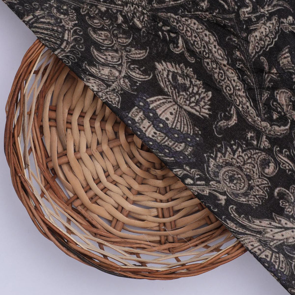 Brown Paisley Seamless Digital Printed Fabric - Pure Muslin - FAB VOGUE Studio®