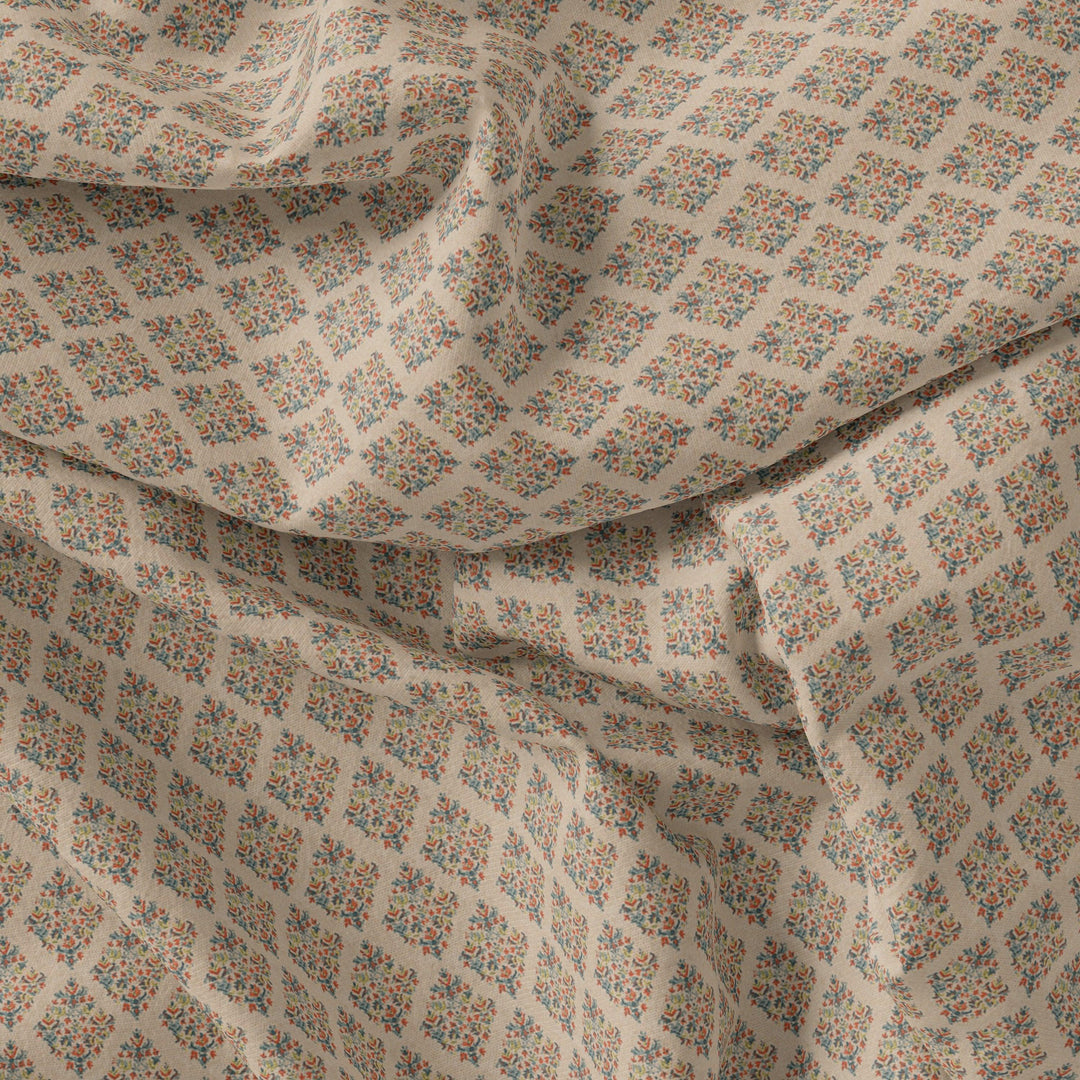Tiny Leaves Triangle Shapes Digital Printed Fabric - Pure Muslin - FAB VOGUE Studio®