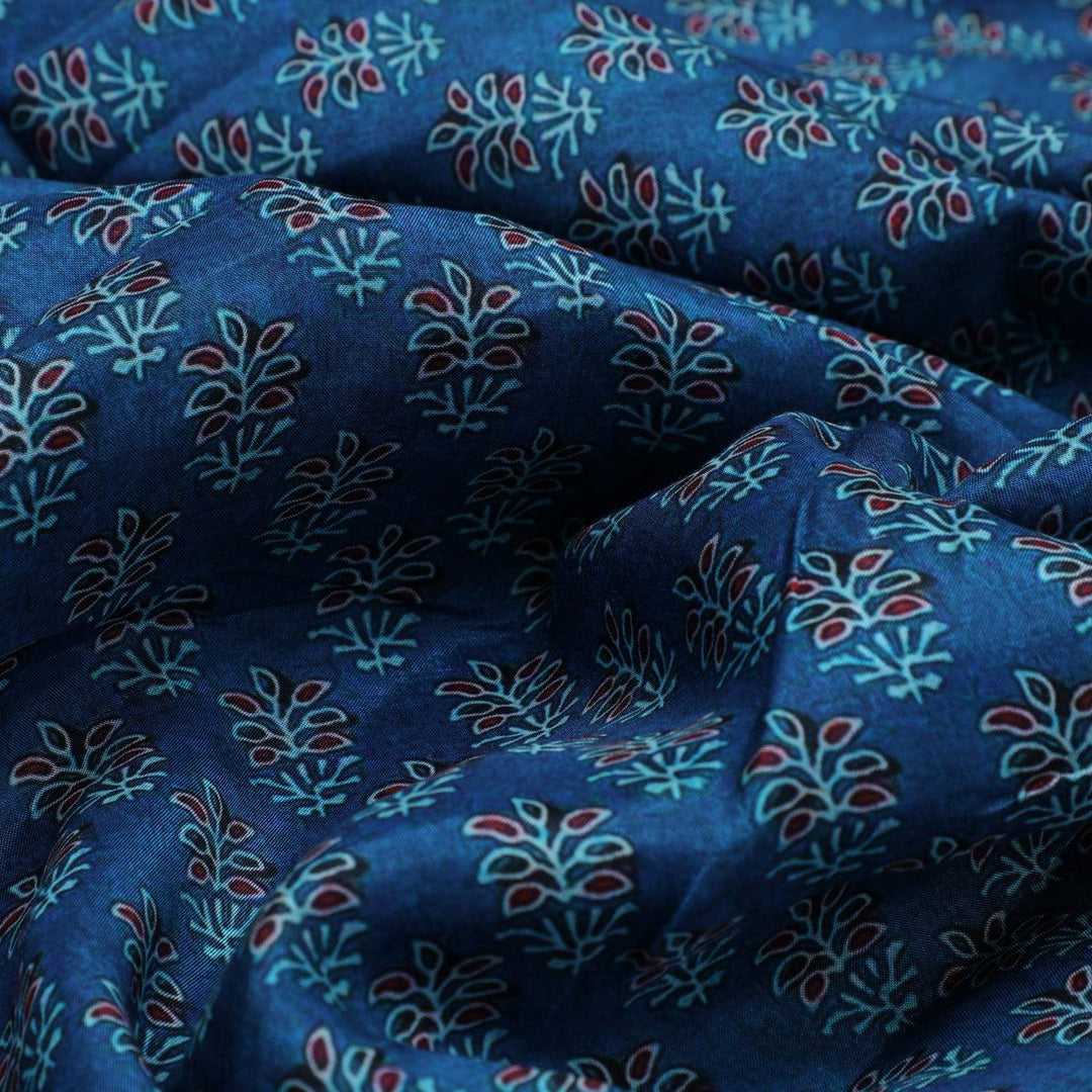 Lovely Blue Port Tree Leaves Digital Printed Fabric - Pure Muslin - FAB VOGUE Studio®