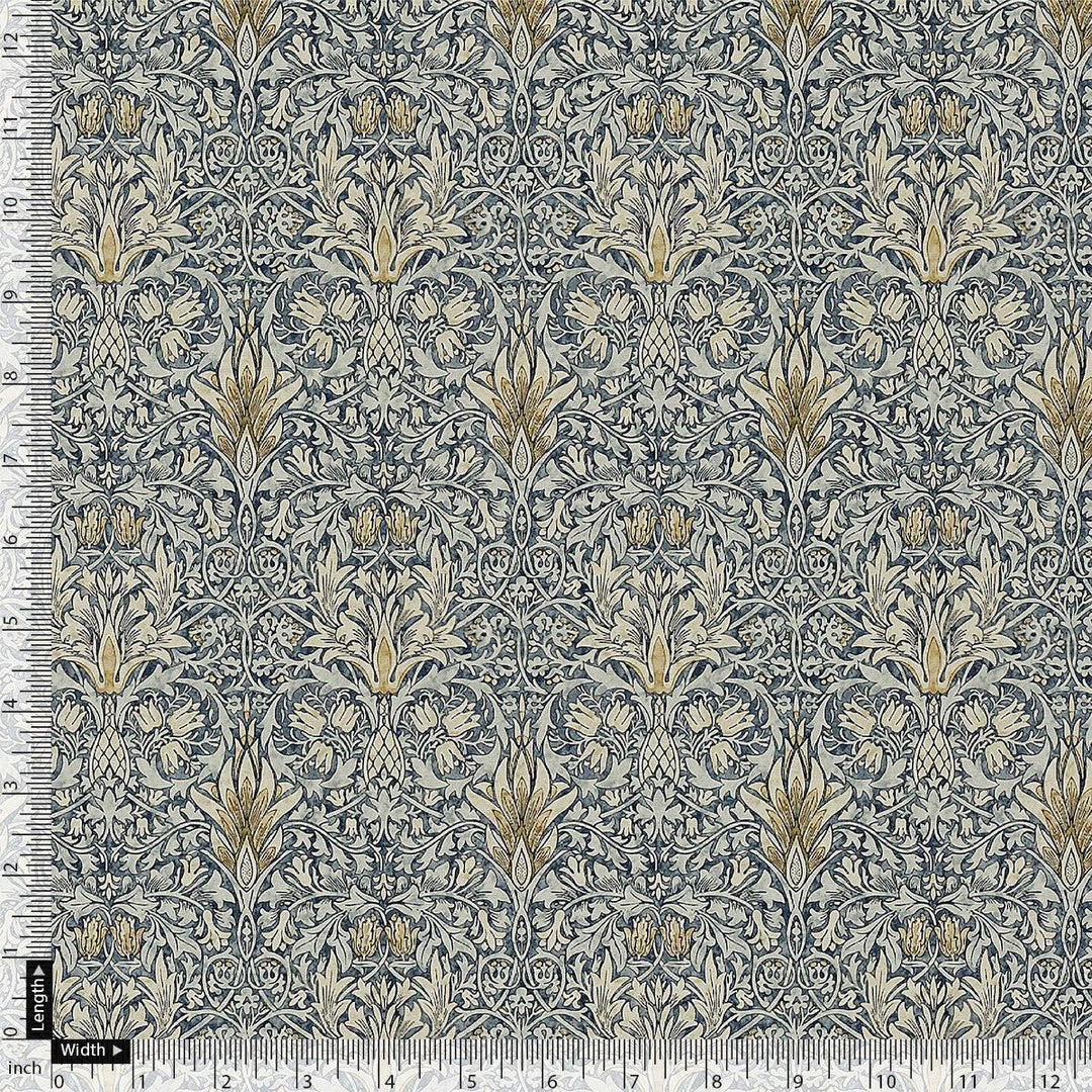 Damask Patterns On Yukon Gold Digital Printed Fabric - Pure Muslin - FAB VOGUE Studio®