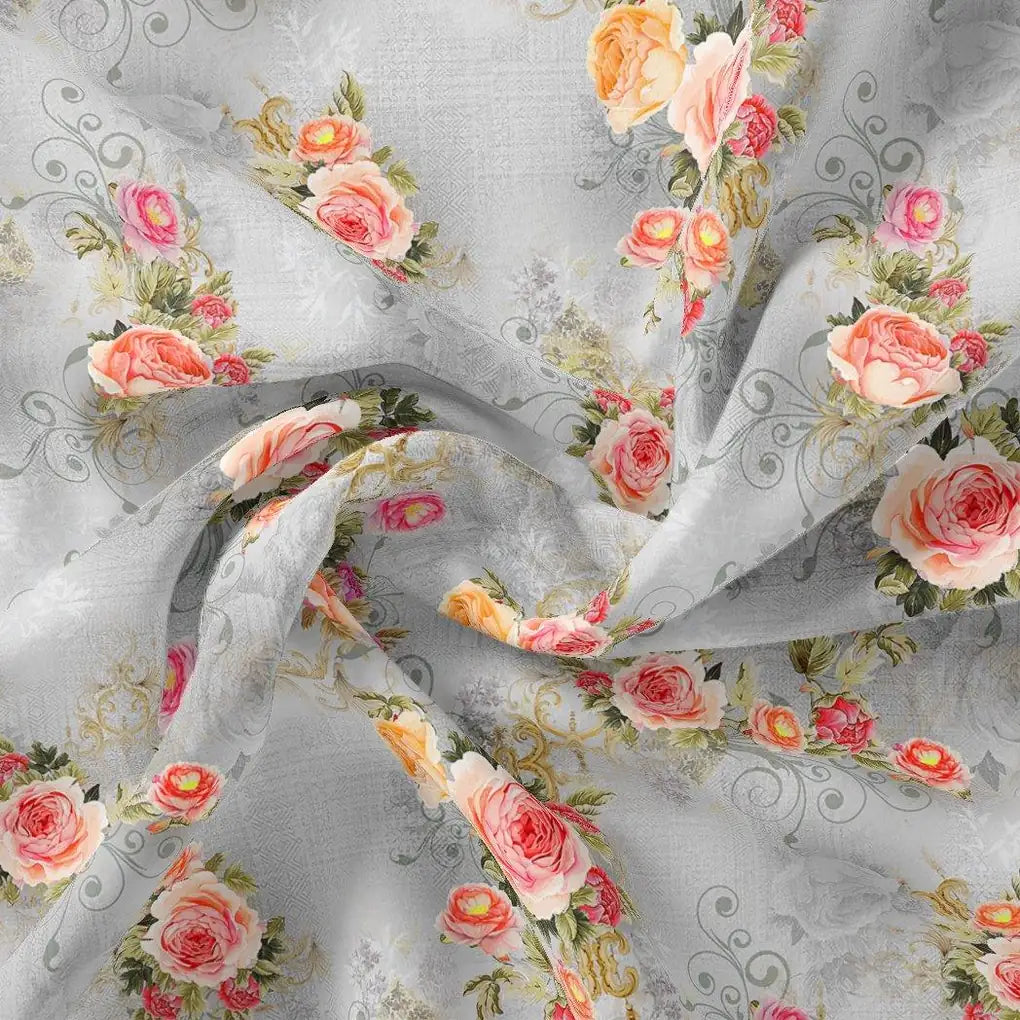 Bright Vintage Pink With Orange Rose Digital Printed Fabric - Pure Muslin – pm 0 ta 06446 110 bright vintage pink with orange rose digital printed fabric pure muslin 1