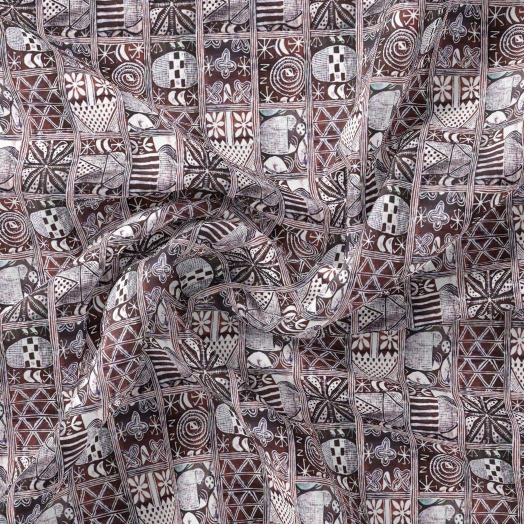 Greek Art Of Multitype Pattern Digital Printed Fabric - Pure Muslin - FAB VOGUE Studio®