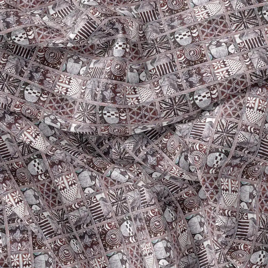 Greek Art Of Multitype Pattern Digital Printed Fabric - Pure Muslin - FAB VOGUE Studio®