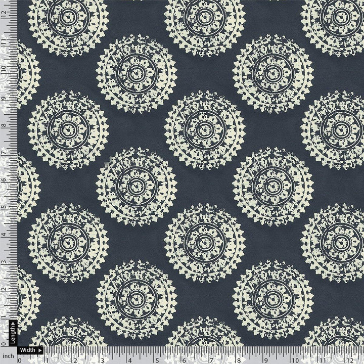 Seamless Rounded Suzani Art Digital Printed Fabric - Pure Muslin - FAB VOGUE Studio®