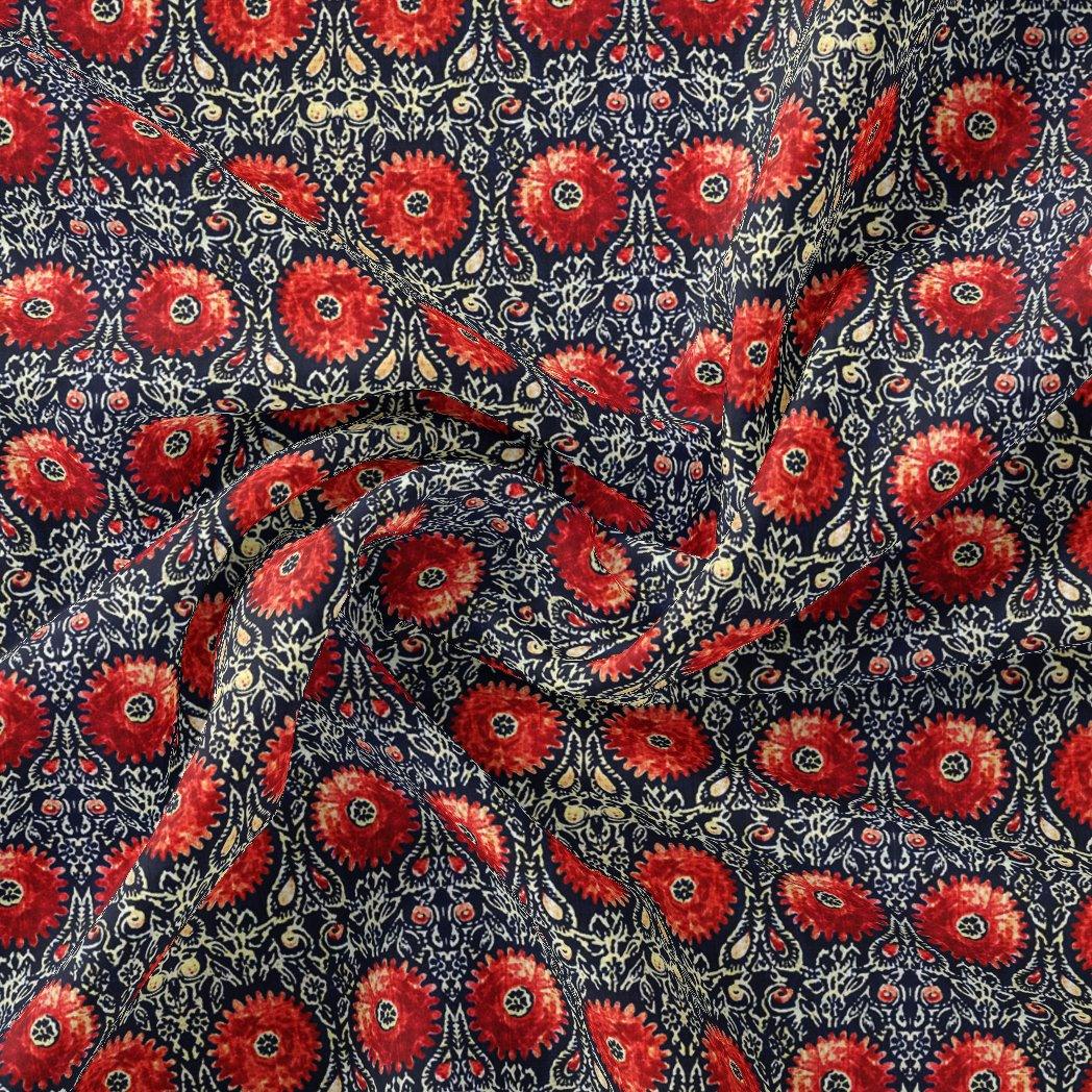 Cool Red Shiny Flower With Valley Digital Printed Fabric - Pure Muslin - FAB VOGUE Studio®