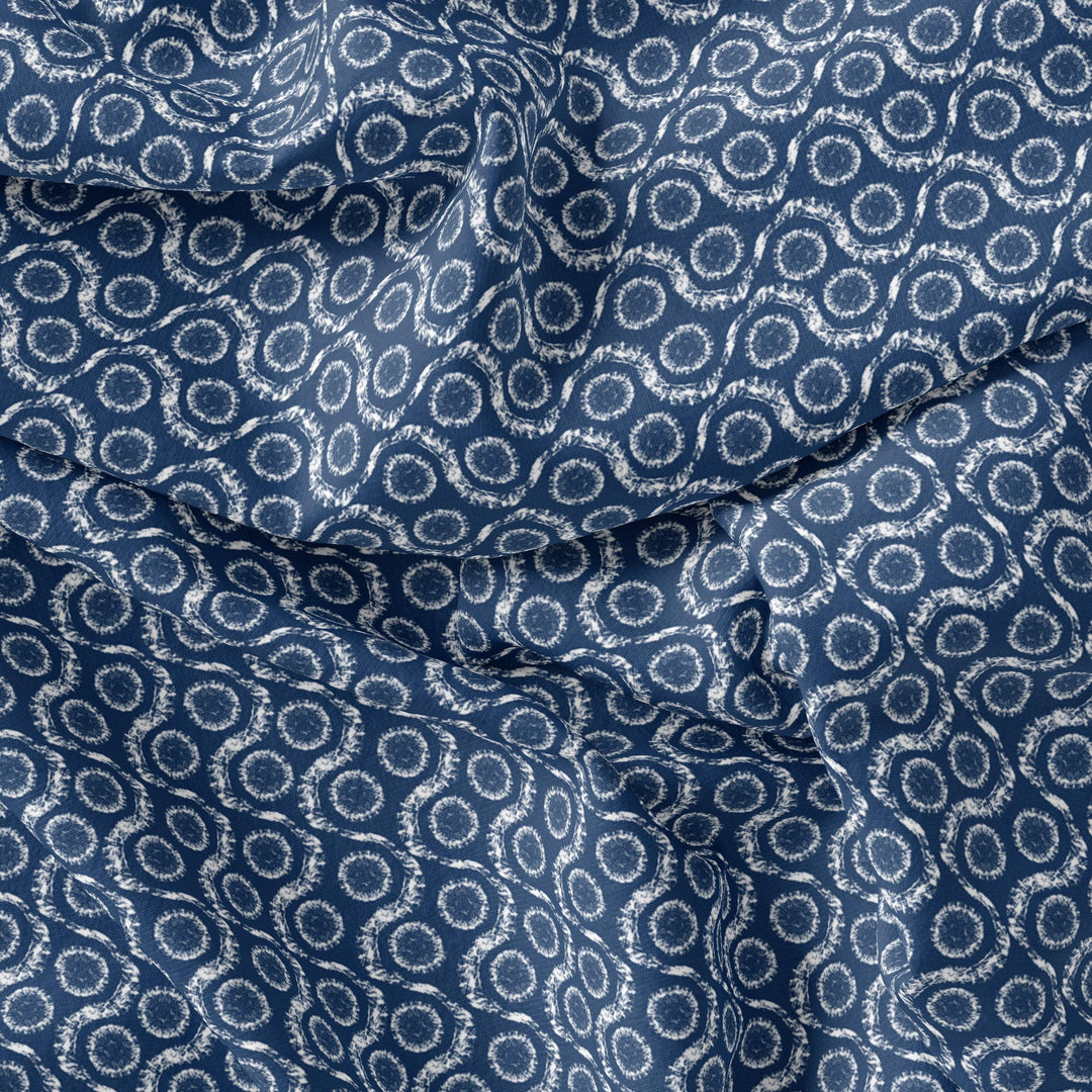 Seamless Vermicular Pattern With Blue Colour Digital Printed Fabric - Pure Muslin - FAB VOGUE Studio®
