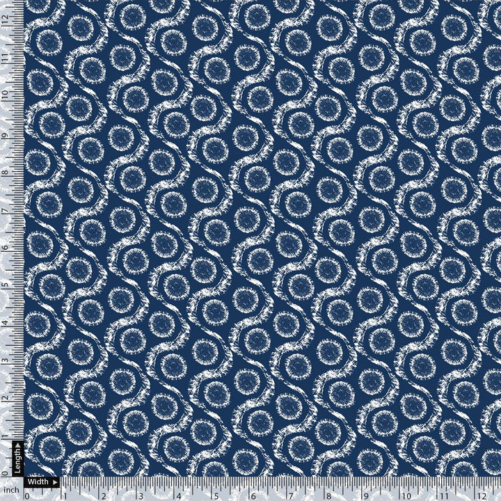 Seamless Vermicular Pattern With Blue Colour Digital Printed Fabric - Pure Muslin - FAB VOGUE Studio®