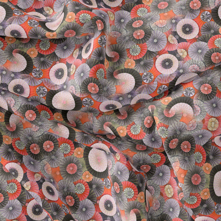 Glam Polished Multicolour Rounded Digital Printed Fabric - Pure Muslin - FAB VOGUE Studio®