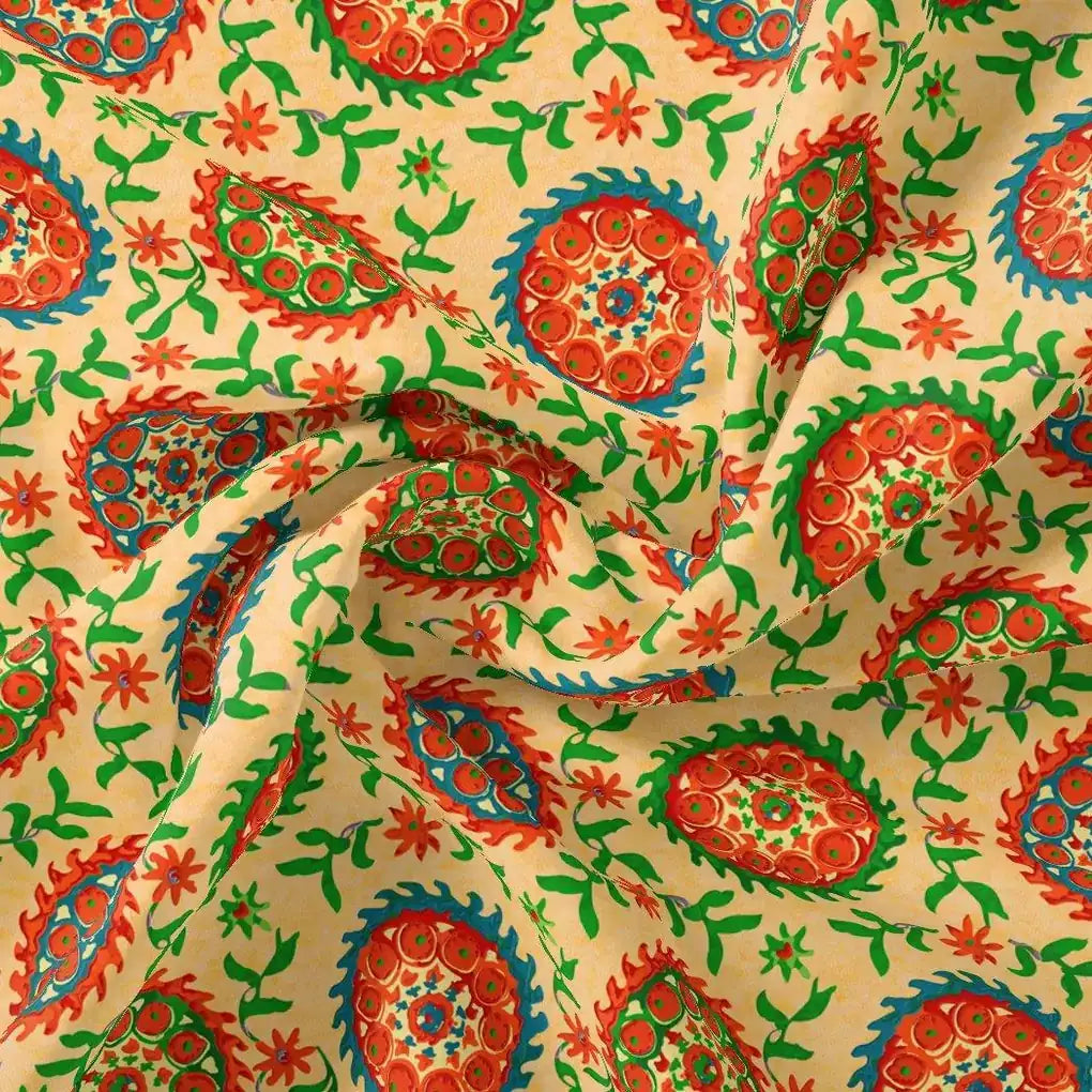 Watercolour Paint Suzani Pattern Digital Printed Fabric - Pure Muslin – pm 0 ta0171 151 watercolour paint suzani pattern digital printed fabric pure muslin 1