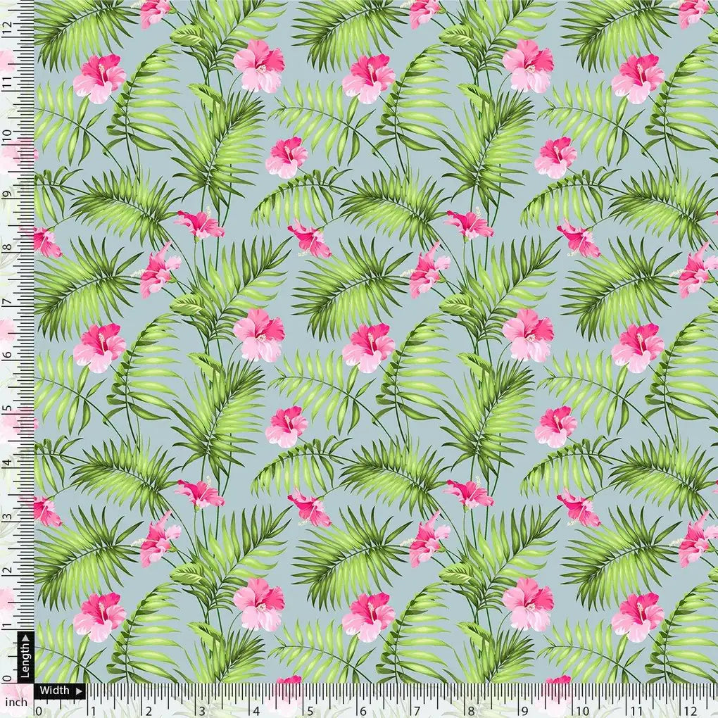 Tropical Leaves Pink Hibiscus Flower Digital Printed Fabric - Pure Muslin – pm 0 ta0216 151 tropical leaves pink hibiscus flower digital printed fabric pure muslin 4