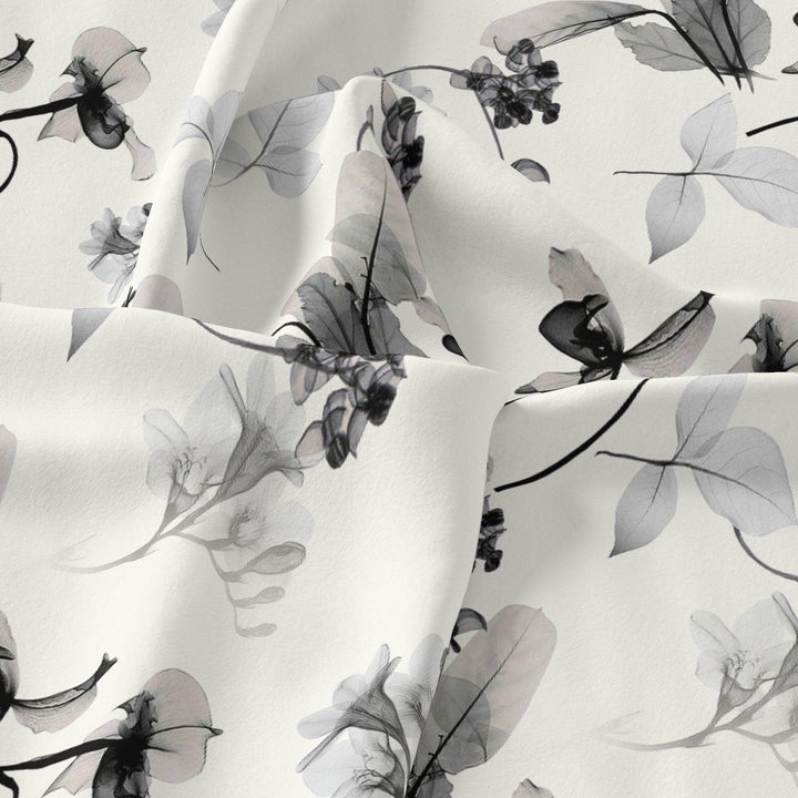 Black Floating Flowers Digital Printed Fabric - Pure Muslin - FAB VOGUE Studio®
