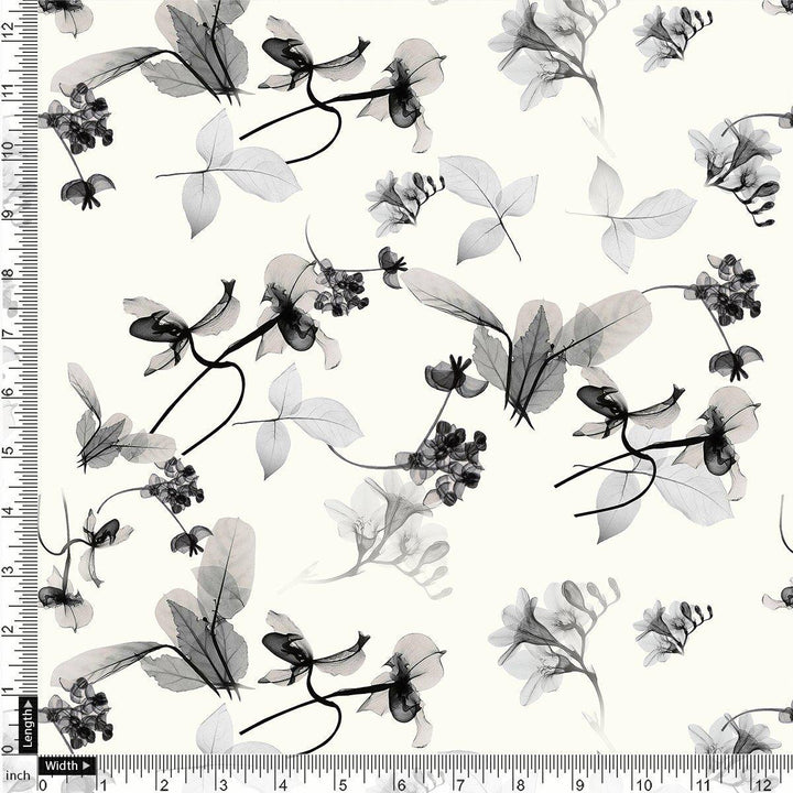 Black Floating Flowers Digital Printed Fabric - Pure Muslin - FAB VOGUE Studio®