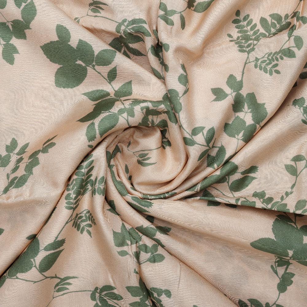 Olive Stalk And Leaves Digital Printed Fabric - Pure Muslin - FAB VOGUE Studio®
