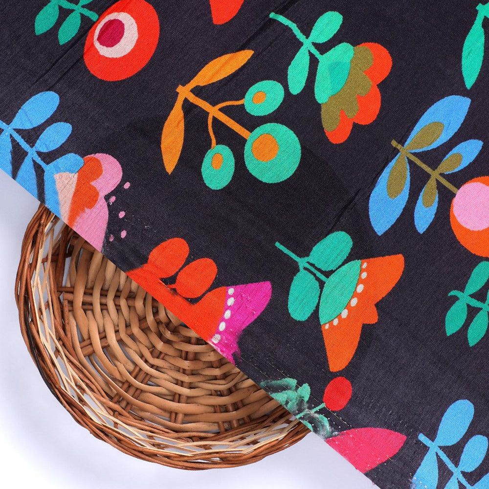 Sketchy Flowers Pattern Digital Printed Fabric - Pure Muslin - FAB VOGUE Studio®