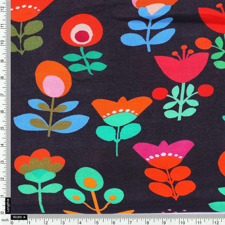 Sketchy Flowers Pattern Digital Printed Fabric - Pure Muslin - FAB VOGUE Studio®