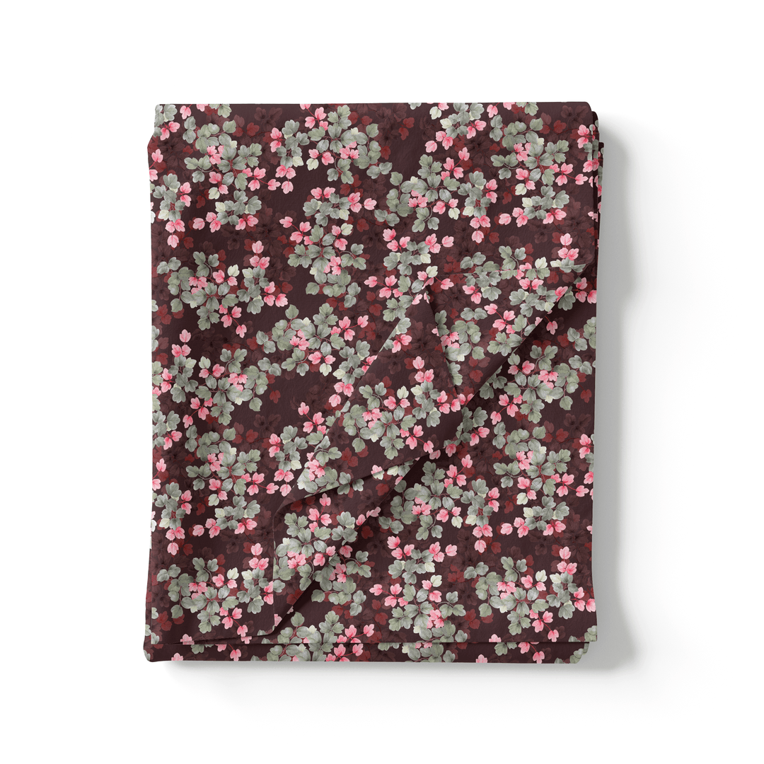 Beautiful Pink With Grey Leaves Digital Printed Fabric - Pure Muslin - FAB VOGUE Studio®