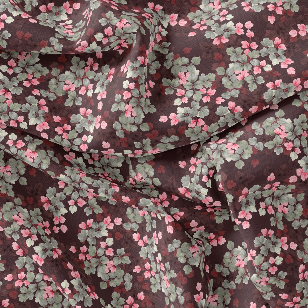 Beautiful Pink With Grey Leaves Digital Printed Fabric - Pure Muslin - FAB VOGUE Studio®