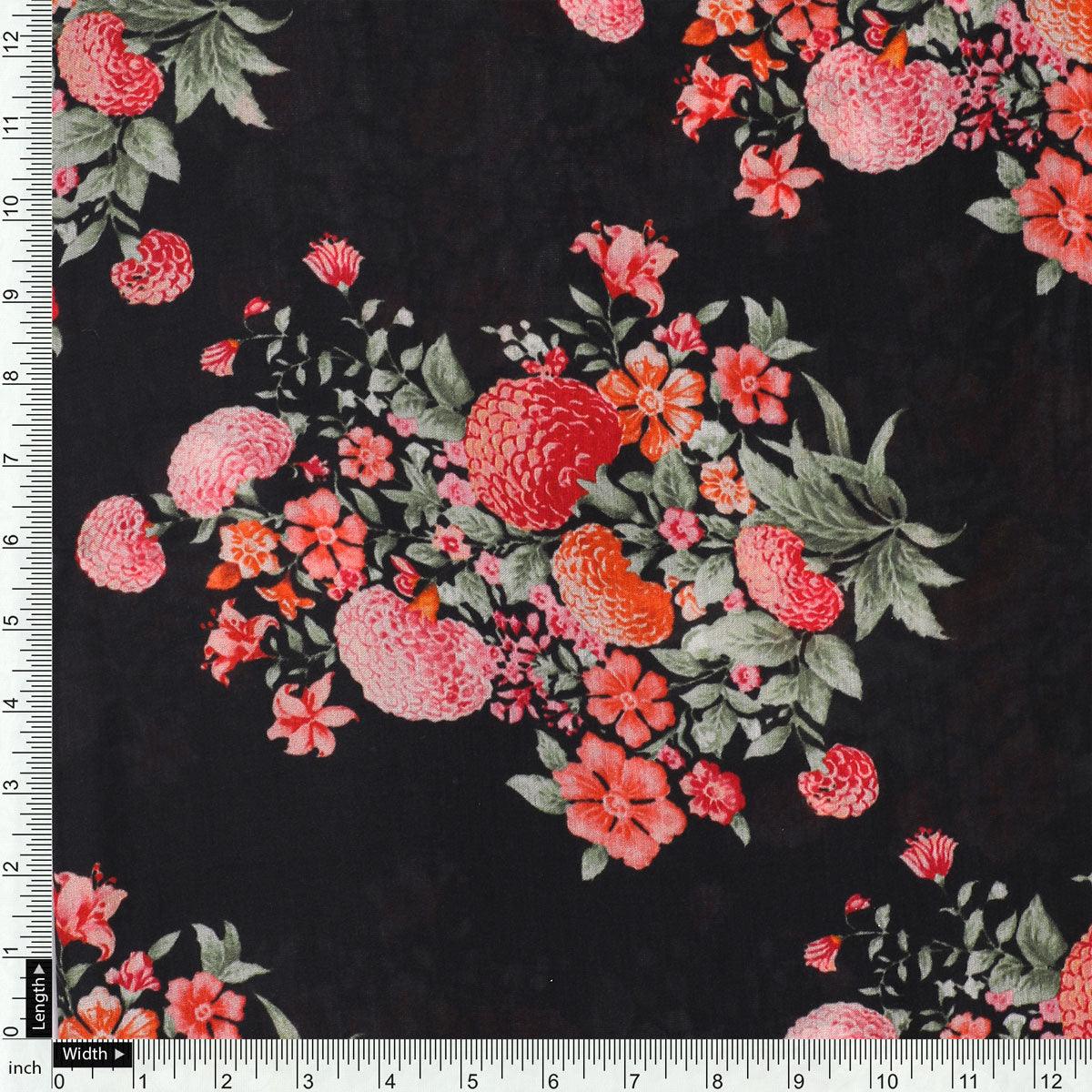 Red Leaves Printed Pure Muslin Fabric - FAB VOGUE Studio®