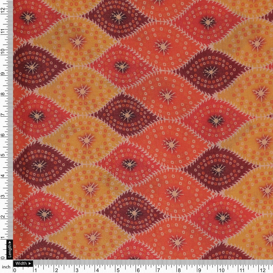 Cool Three Colour Ogee Pattern Digital Printed Fabric - Pure Muslin - FAB VOGUE Studio®