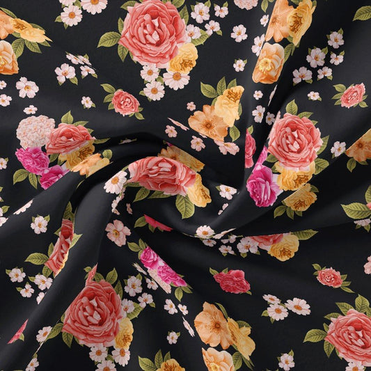 Multicolour Anemone Roses With Digital Printed Fabric - Pure Muslin - FAB VOGUE Studio®
