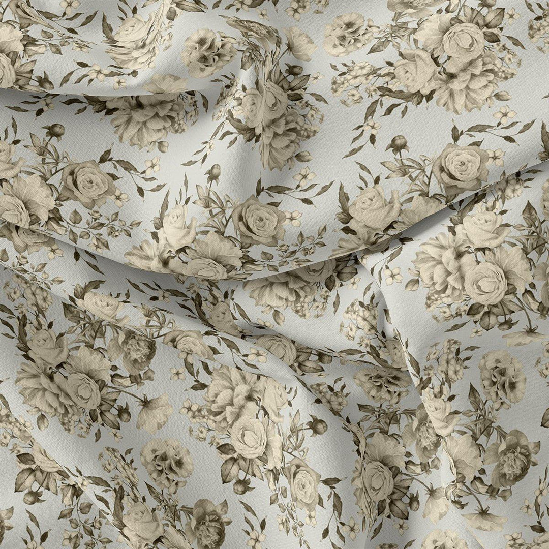 Floral Bright Golden Floral Digital Printed Fabric - Pure Muslin - FAB VOGUE Studio®