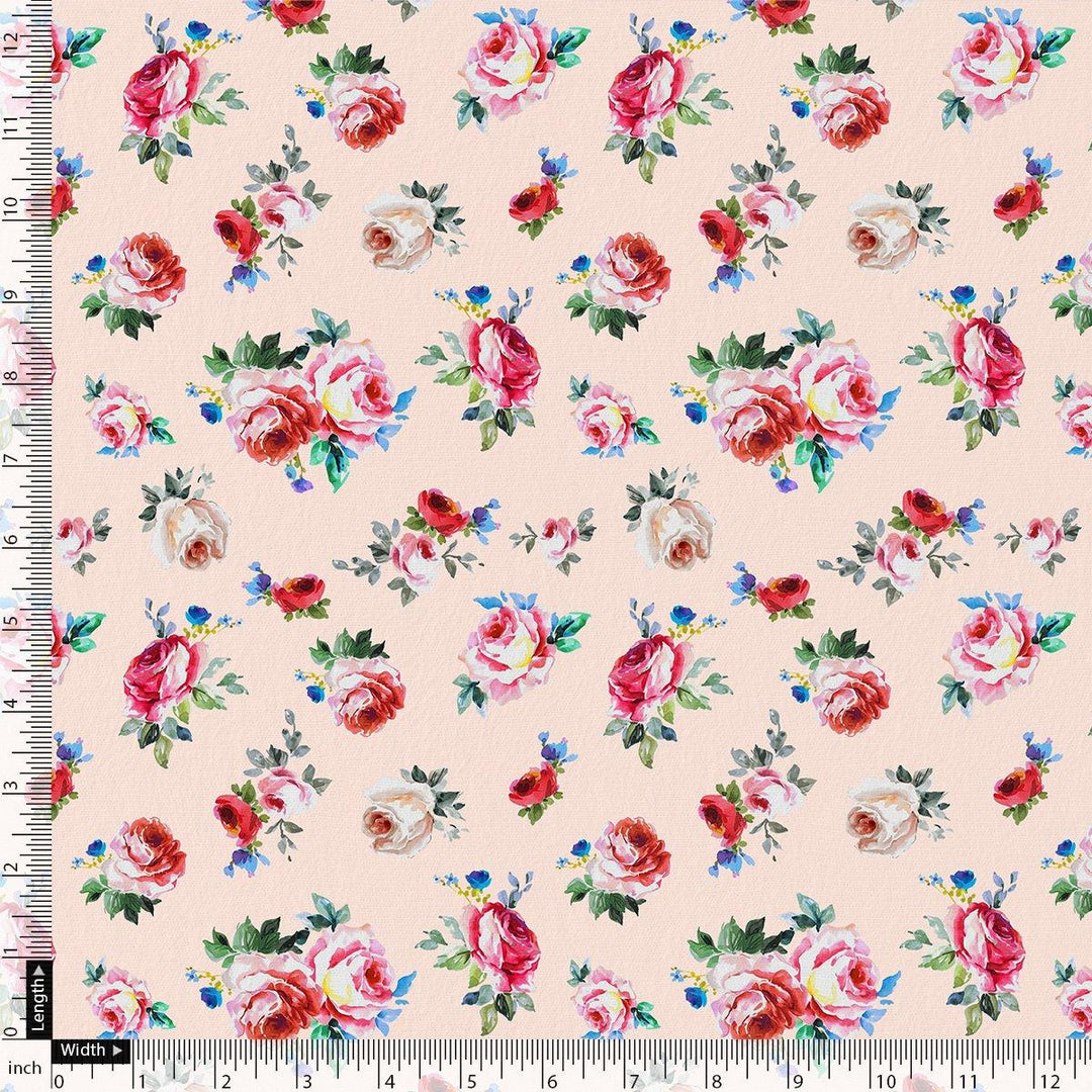 Exotic Blooms Water Color Cream Rose Digital Printed Fabric - Pure Muslin - FAB VOGUE Studio®