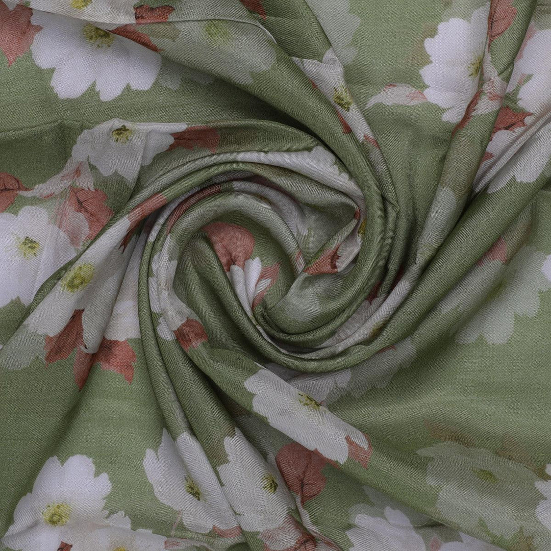 Lovely White Rose Digital Printed Fabric - Pure Muslin - FAB VOGUE Studio®