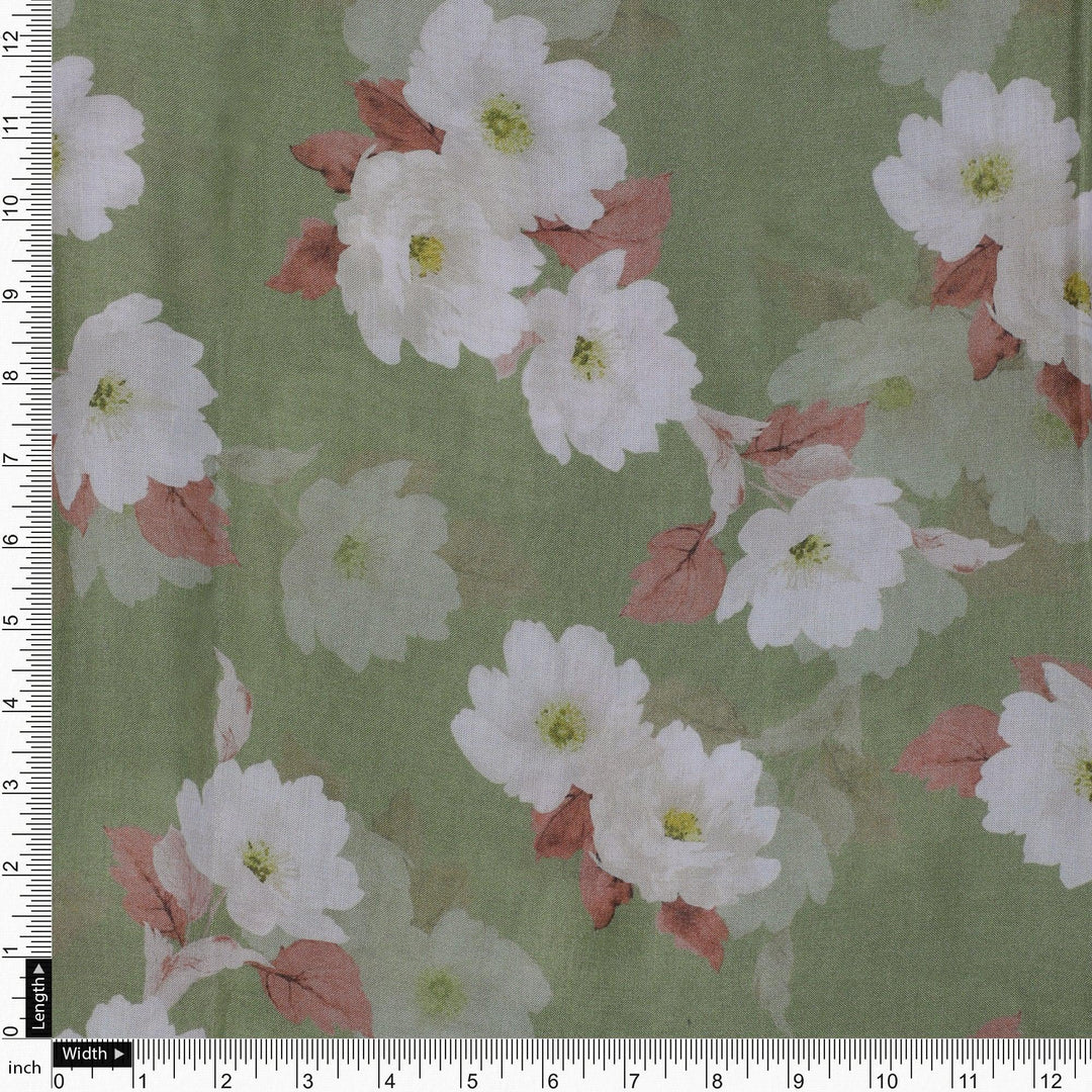 Lovely White Rose Digital Printed Fabric - Pure Muslin - FAB VOGUE Studio®
