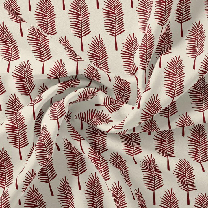 Red Pedate Leafs Digital Printed Fabric - Pure Muslin - FAB VOGUE Studio®