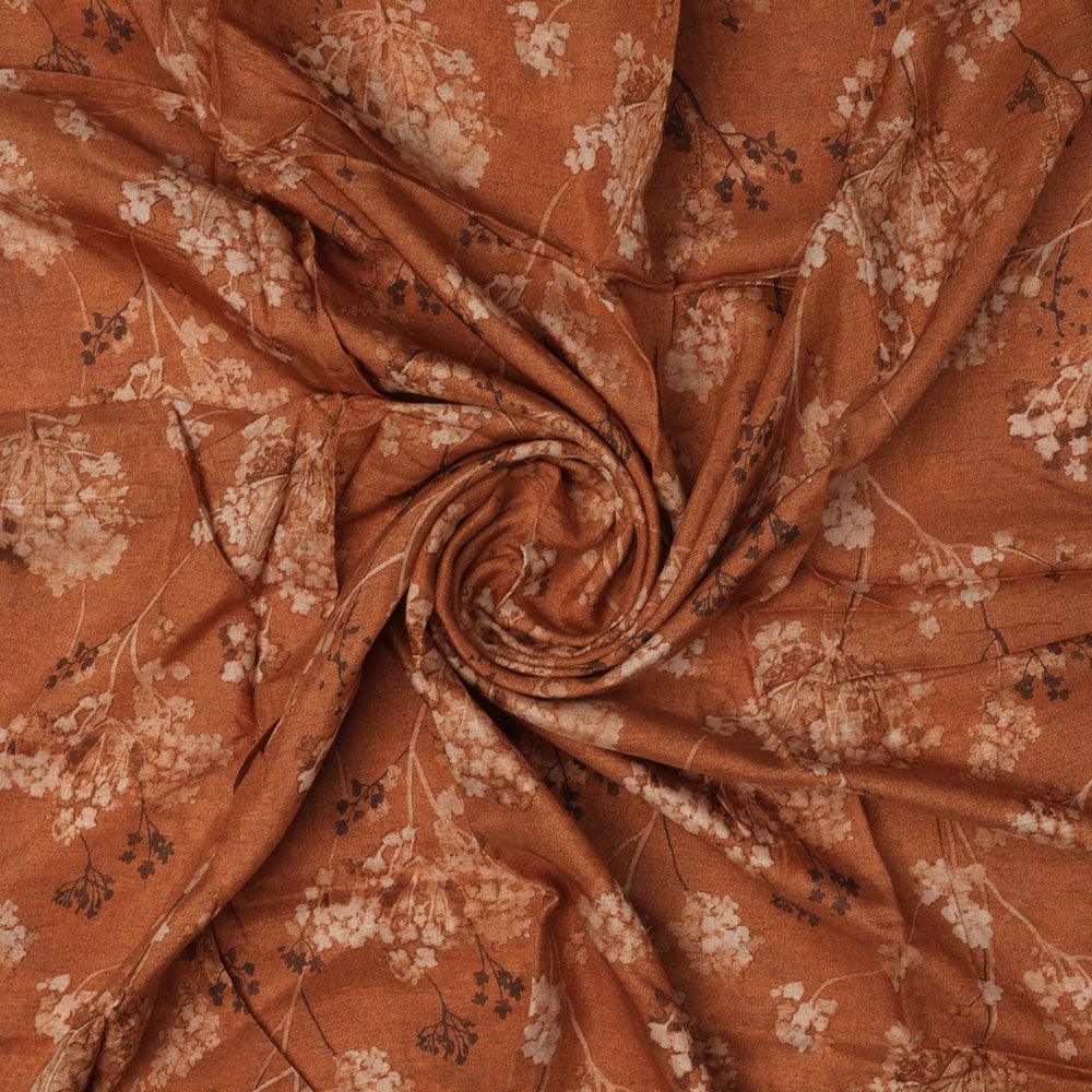 Brown Brush Painted Flower Digital Printed Fabric - Pure Muslin - FAB VOGUE Studio®