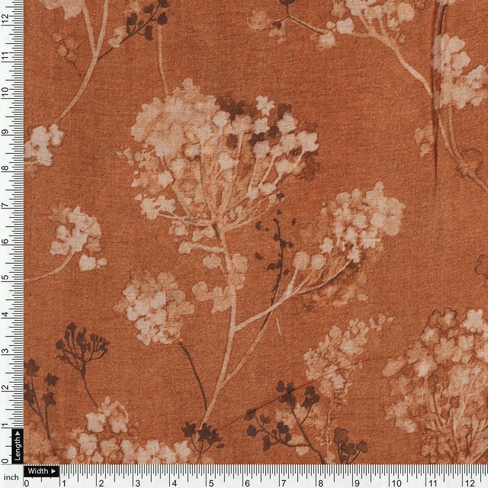 Brown Brush Painted Flower Digital Printed Fabric - Pure Muslin - FAB VOGUE Studio®