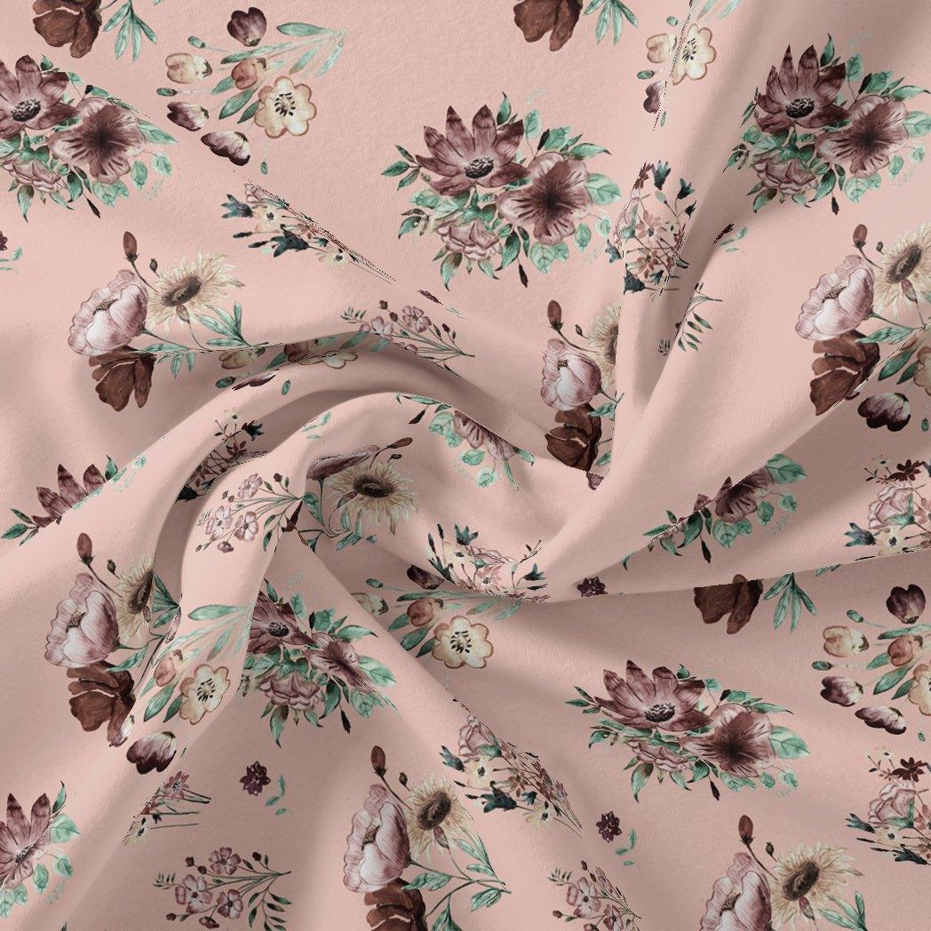 Multi Flower Bunch And Linear Leafs Digital Printed Fabric - Pure Muslin - FAB VOGUE Studio®