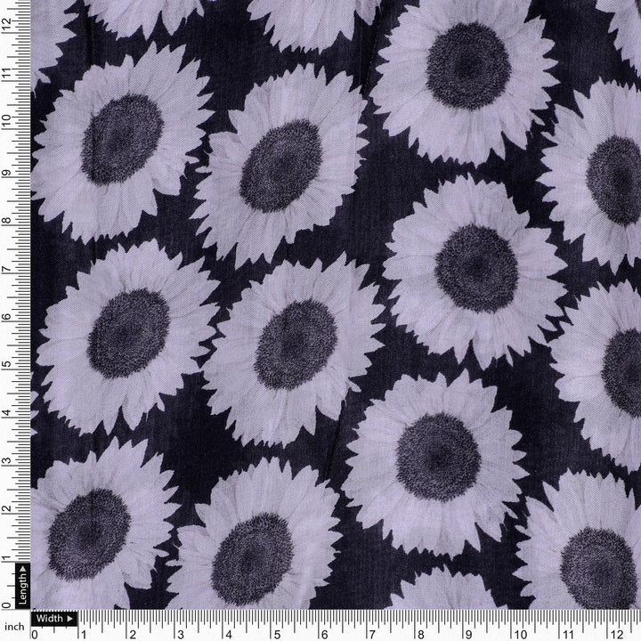 Vintage Old Sunflower Digital Printed Fabric - Pure Muslin - FAB VOGUE Studio®