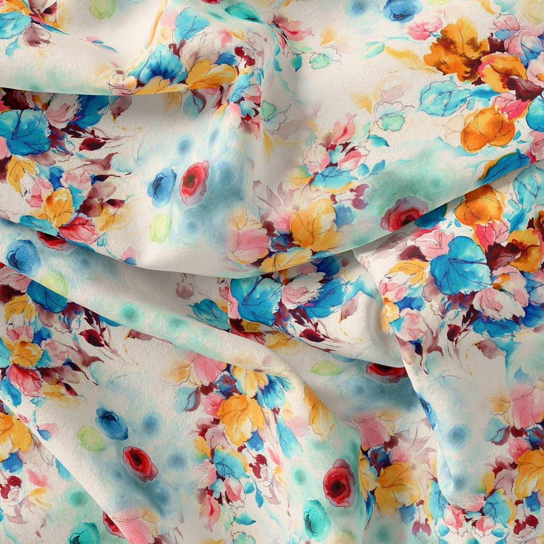 Rainbow Colourful Tulip Roses Digital Printed Fabric - Pure Muslin - FAB VOGUE Studio®
