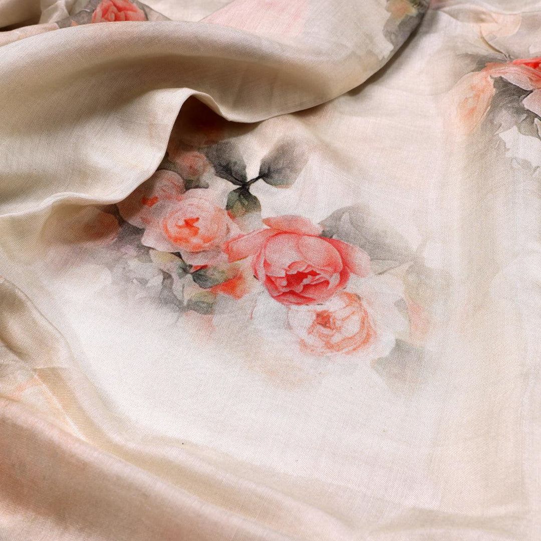 Beautiful Summer Peony Bunch Digital Printed Fabric - Pure Muslin - FAB VOGUE Studio®
