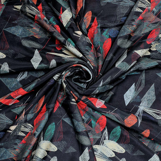 Black Geometric Printed Pure Muslin Fabric - FAB VOGUE Studio®
