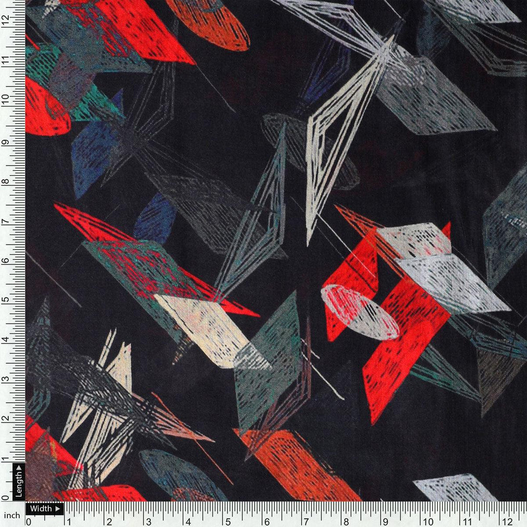 Black Geometric Printed Pure Muslin Fabric - FAB VOGUE Studio®