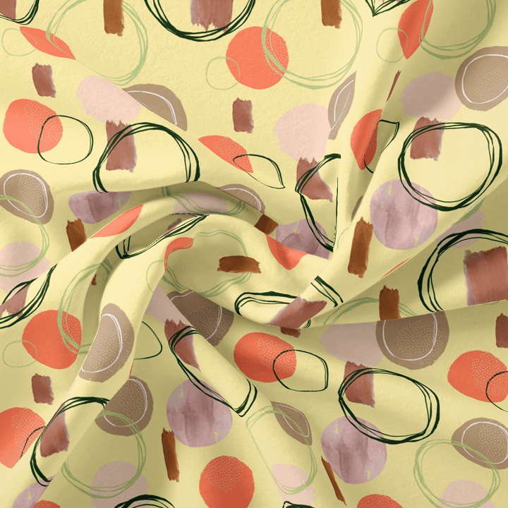Decorative Abstract Circle Spotted Art Digital Printed Fabric - Pure Muslin - FAB VOGUE Studio®