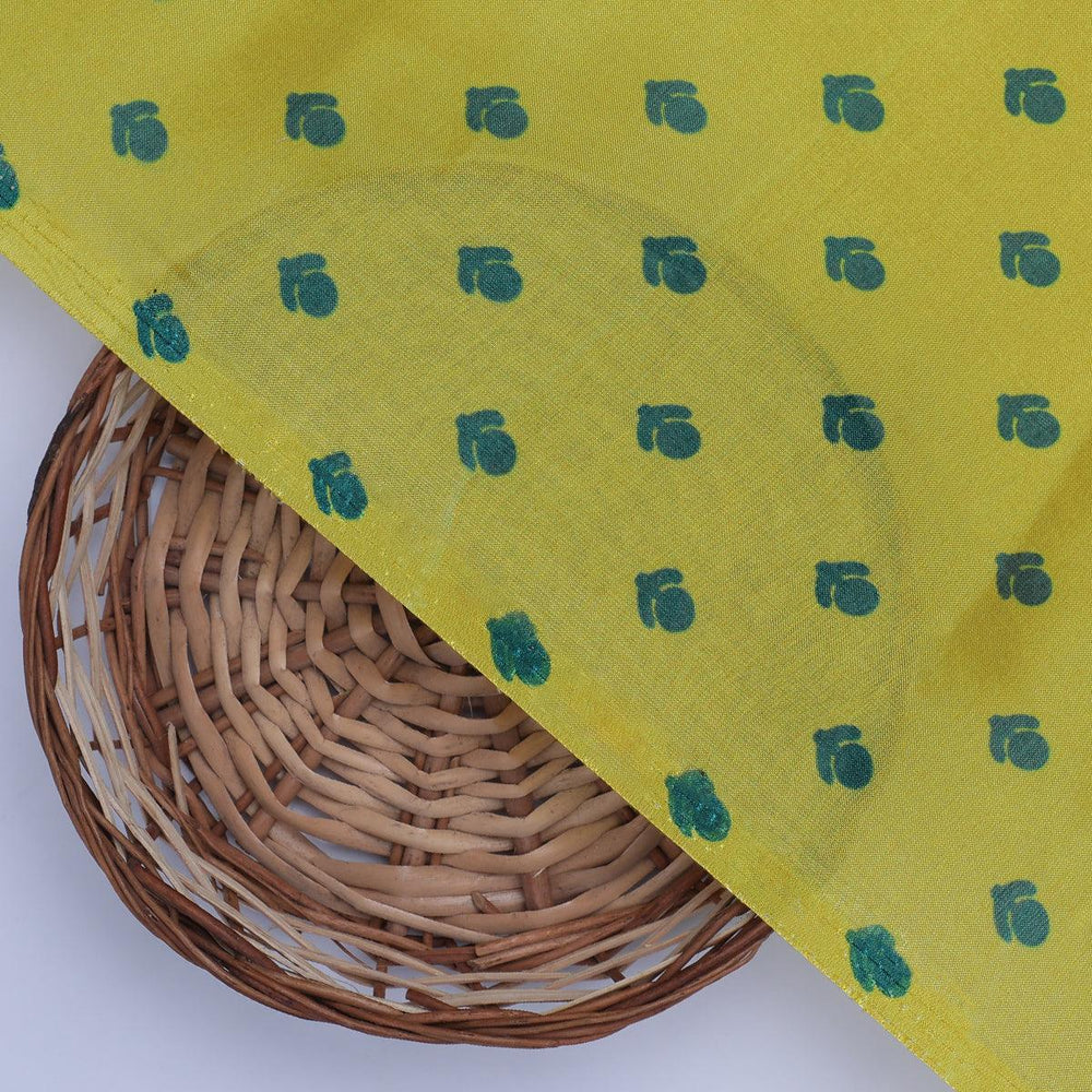 Lemon Yellow Small And Single Motif Allover Digital Printed Fabric - Pure Muslin - FAB VOGUE Studio®