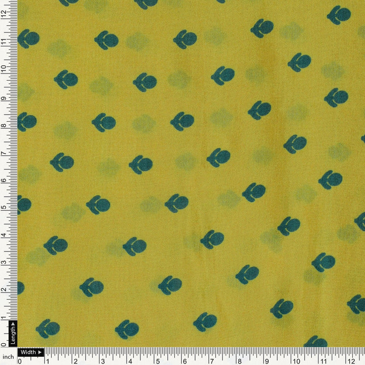 Lemon Yellow Small And Single Motif Allover Digital Printed Fabric - Pure Muslin - FAB VOGUE Studio®