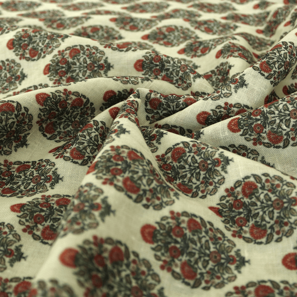 Seamless Red Flower Pot Digital Printed Fabric - Linen - FAB VOGUE Studio®