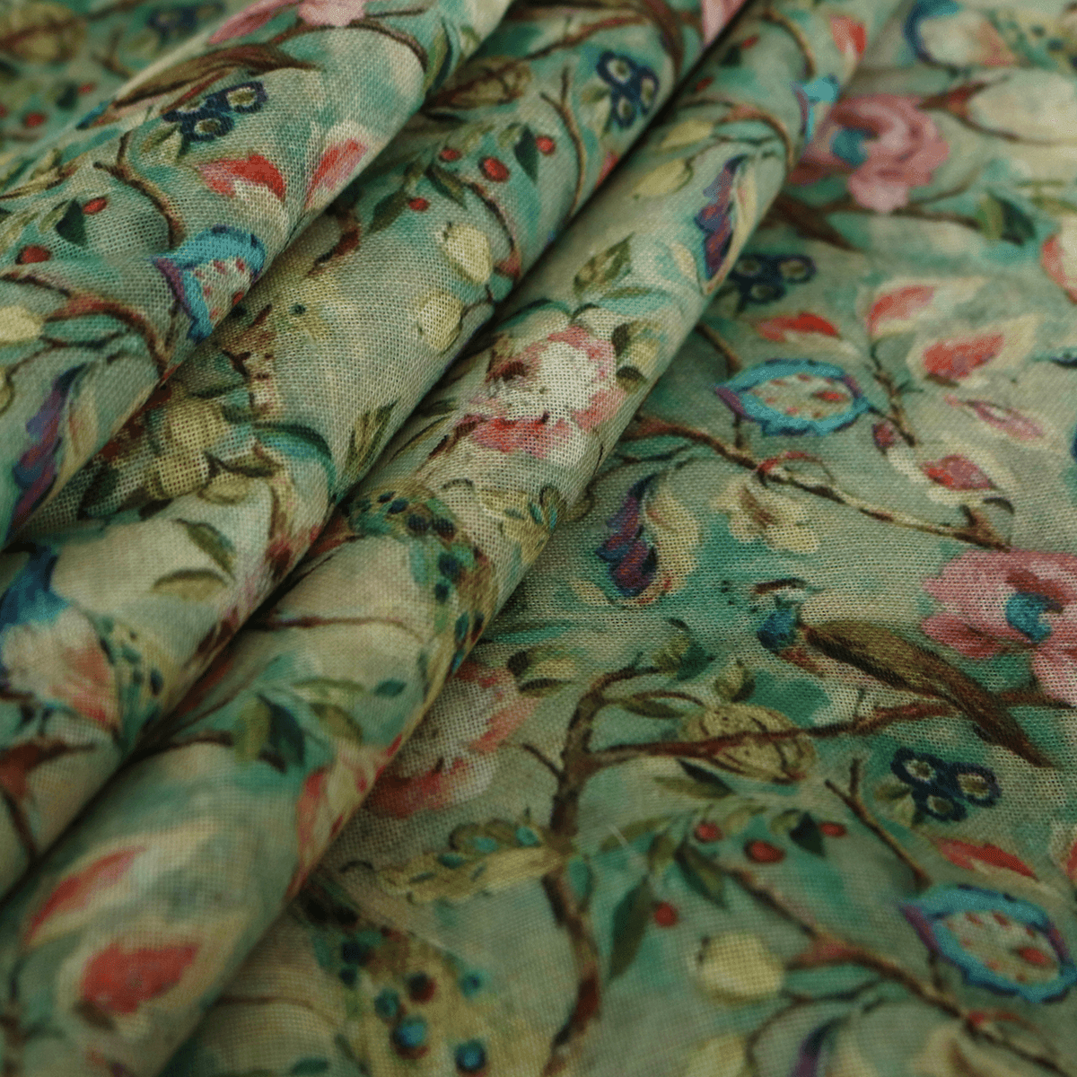 Rainbow Peacock With Autumnal Leaves Digital Printed Fabric - Linen - FAB VOGUE Studio®