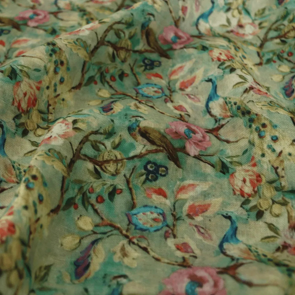 Rainbow Peacock With Autumnal Leaves Digital Printed Fabric - Linen – poli 0 fvs2029 110 rainbow peacock with autumnal leaves digital printed fabric linen 4