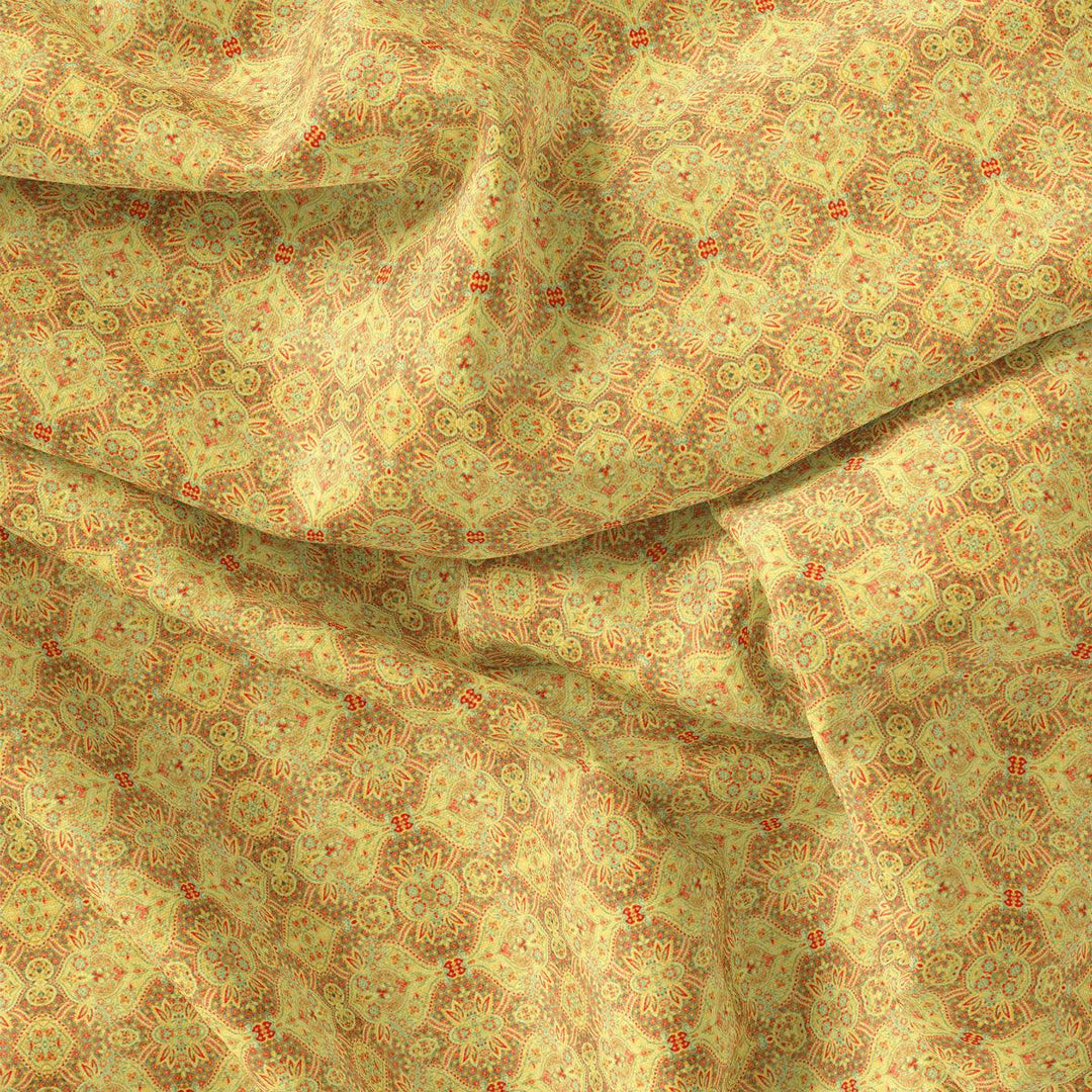 Yellow Ogee Pashmina Printed Fabric - FAB VOGUE Studio®