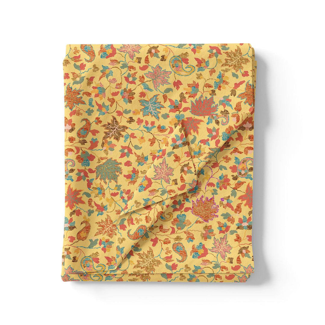 Yellow Leafs Pashmina Printed Fabric - FAB VOGUE Studio®