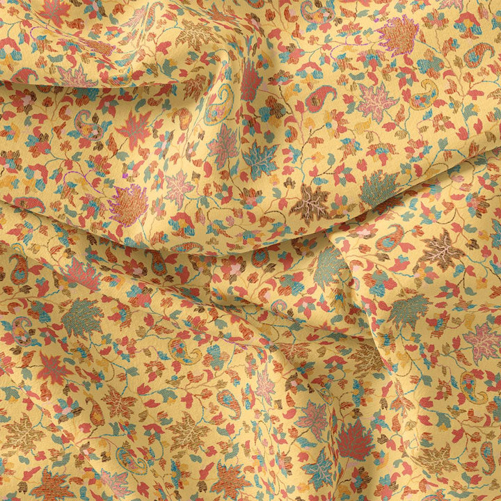 Yellow Leafs Pashmina Printed Fabric - FAB VOGUE Studio®