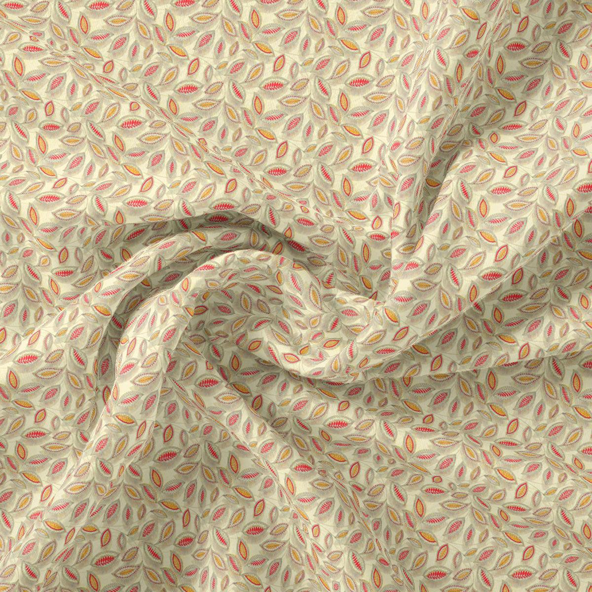 Cream Leaves Pashmina Printed Fabric - FAB VOGUE Studio®