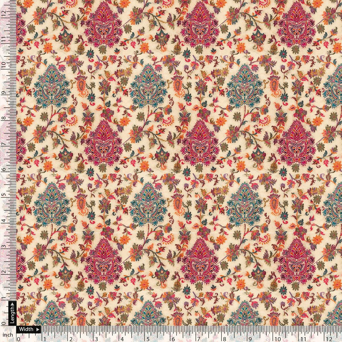 Red Damask Pashmina Printed Fabric - FAB VOGUE Studio®
