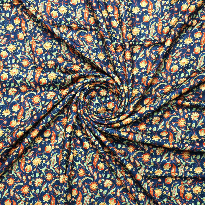 Blue Calico Pashmina Printed Fabric - FAB VOGUE Studio®