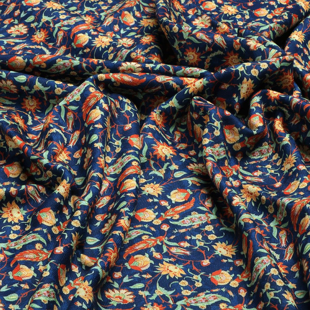 Blue Calico Pashmina Printed Fabric - FAB VOGUE Studio®